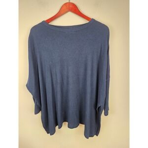 Mer Sea Oversized Ribbed Knit Dolman Sleeve Open Side Sweater Navy OS One Size